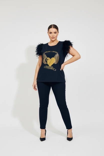 Camiseta Plumas Tachas True Love
