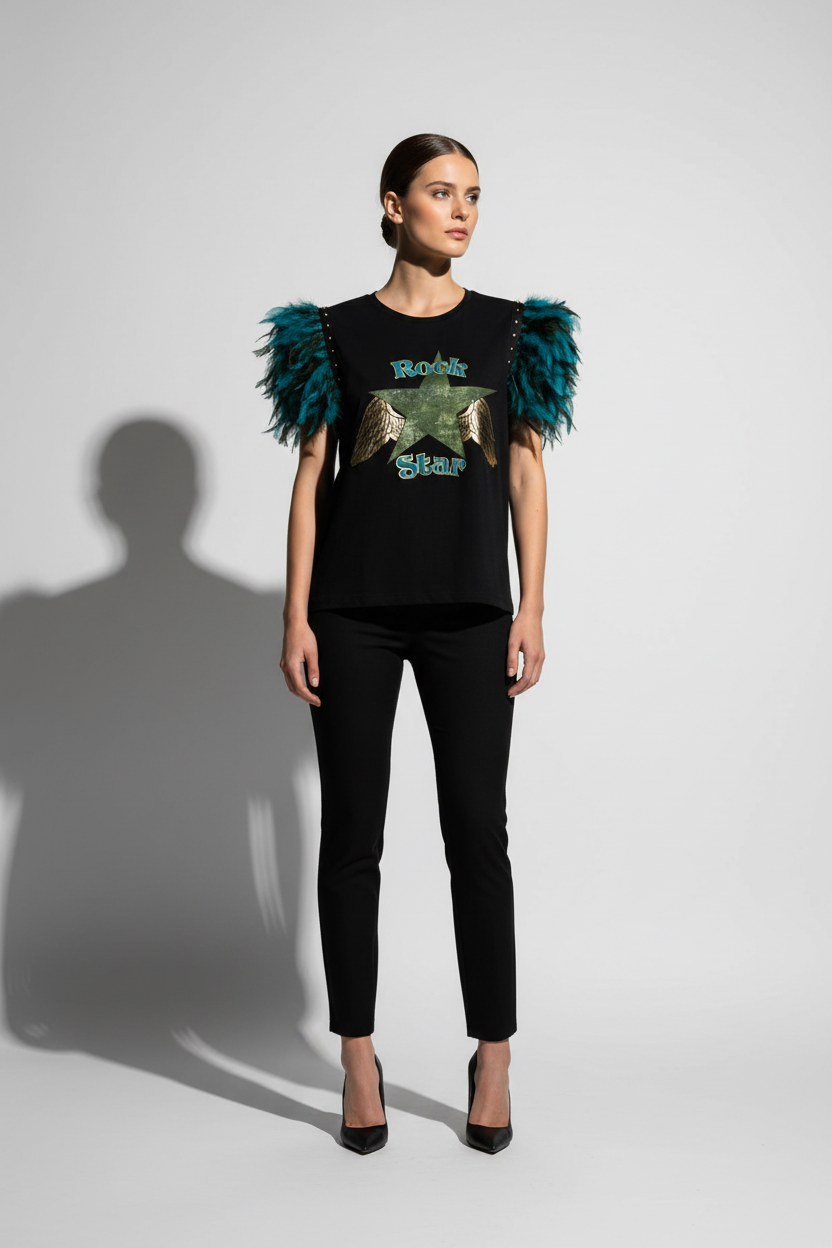 T-shirt à plumes de rock star