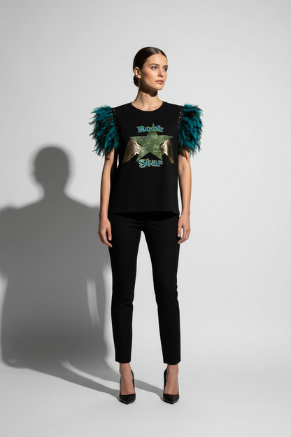 T-shirt à plumes de rock star