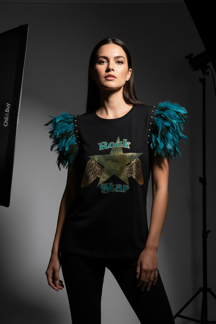 T-shirt à plumes de rock star