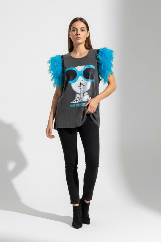 T-shirt à plumes de rock star