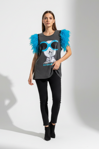 T-shirt à plumes de rock star
