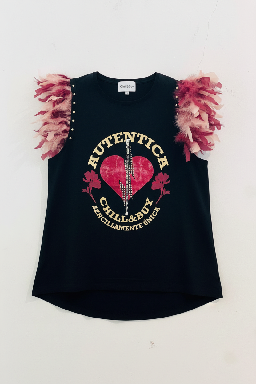 T-shirt Plumes Authentiques à Pois