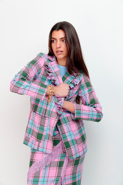 Blazer Volante Cuadros Rosa