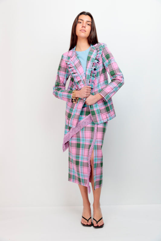 Blazer Volante Cuadros Rosa