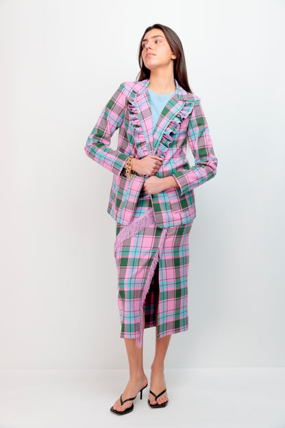 Blazer Volante Cuadros Rosa