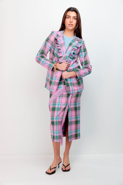 Blazer Volante Cuadros Rosa