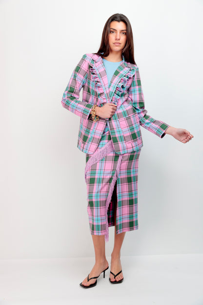 Blazer Volante Cuadros Rosa