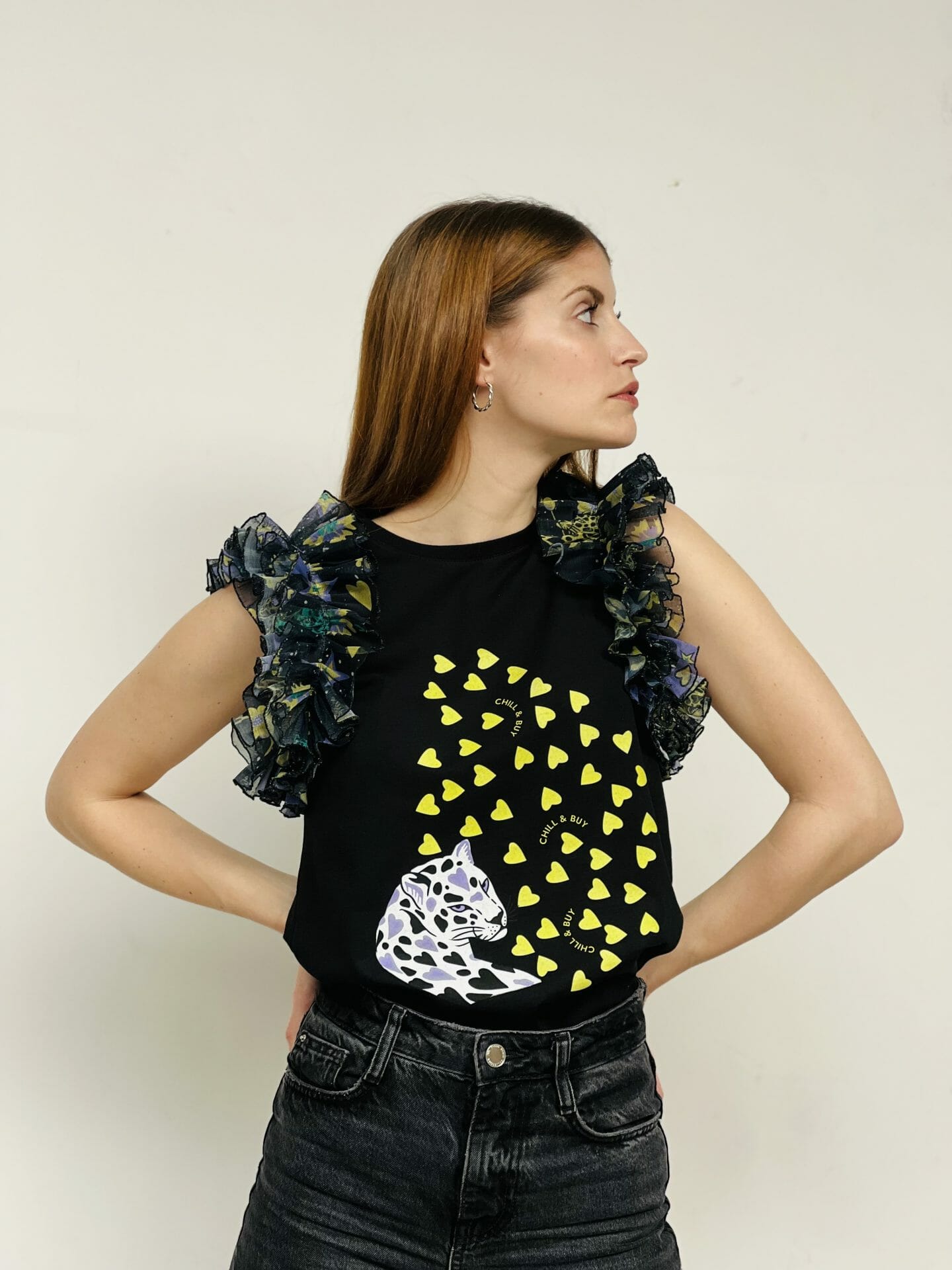 cami tul fruncido tigre corazones