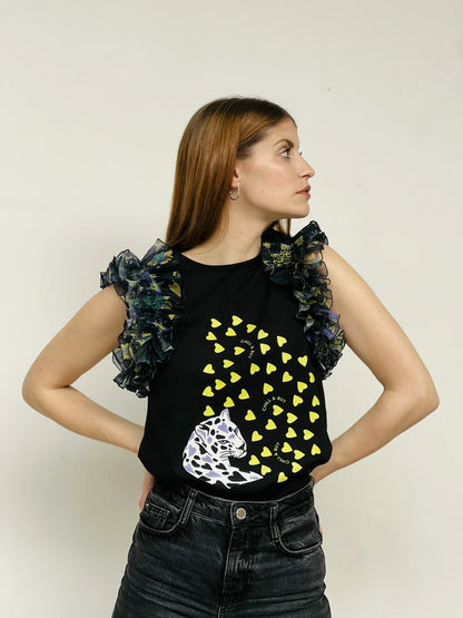 cami tul fruncido tigre corazones