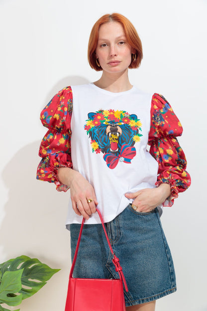 Camiseta Frunces Oso Flores