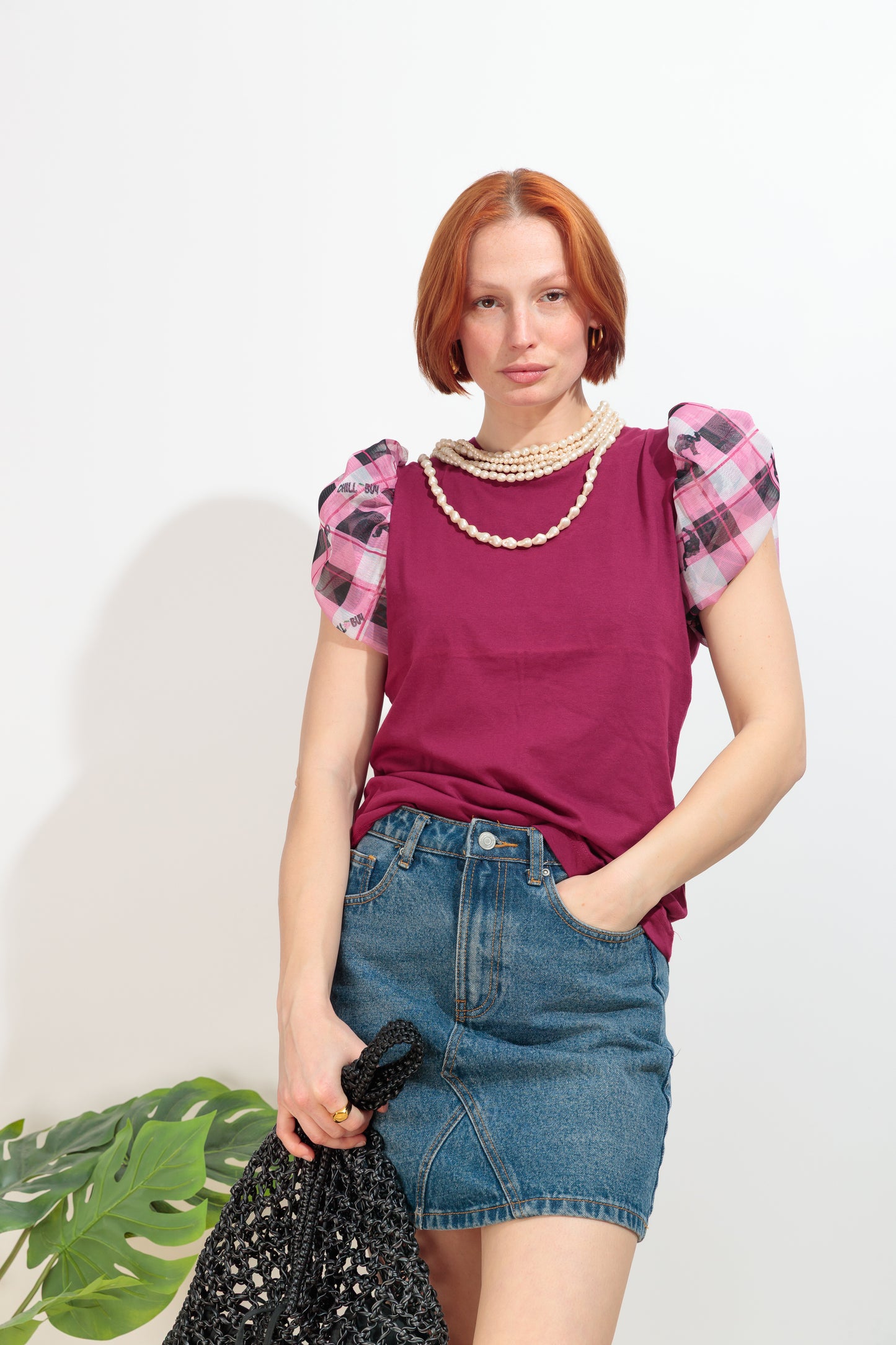 Camiseta Blow Cuadros Fresa