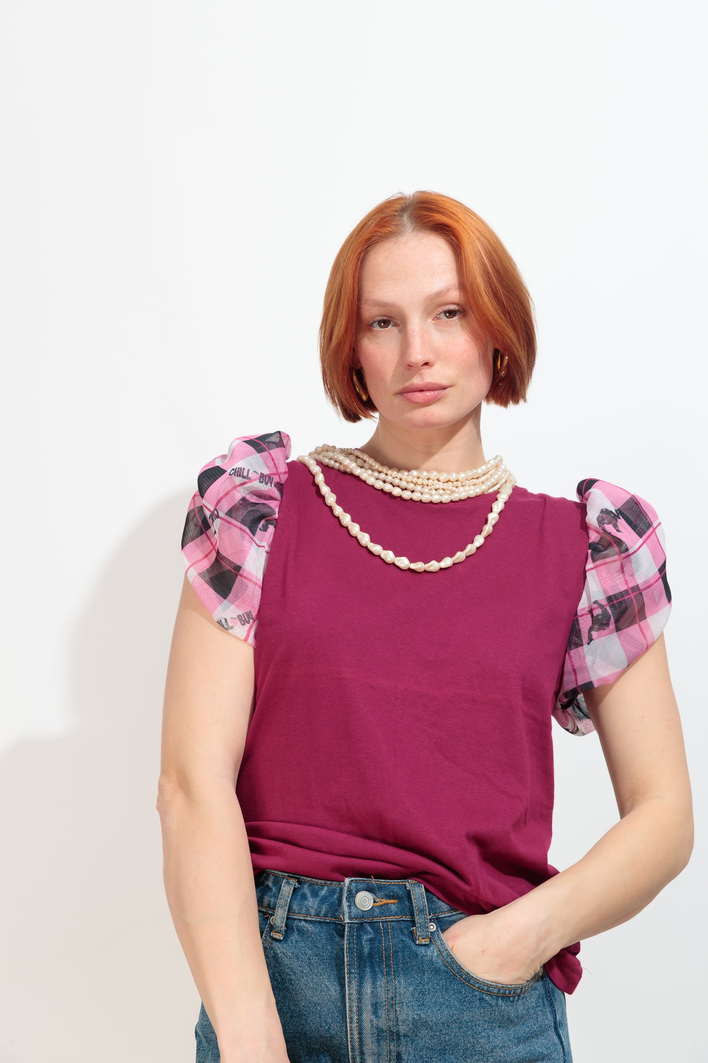 Camiseta Blow Cuadros Fresa