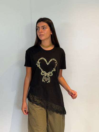 T-shirt dentelle cœur strass