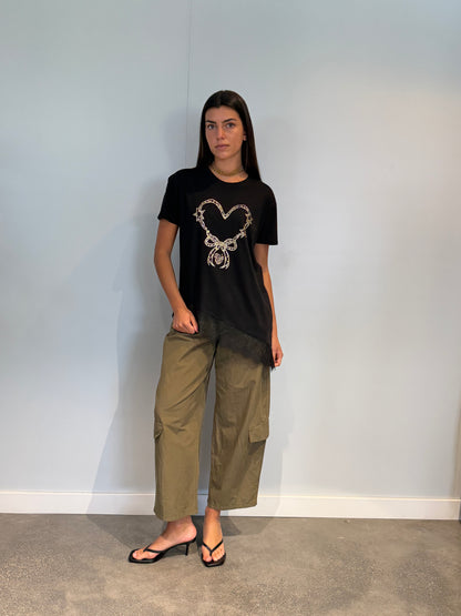 T-shirt dentelle cœur strass