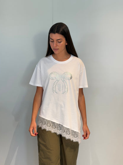 T-shirt Dentelle Nœud Clous