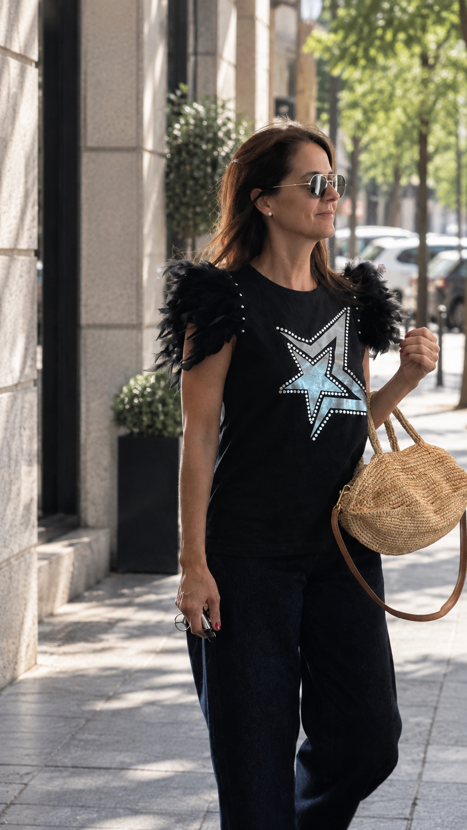 T-shirt demi-étoile à plumes