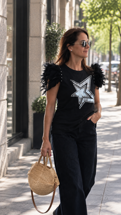 T-shirt demi-étoile à plumes
