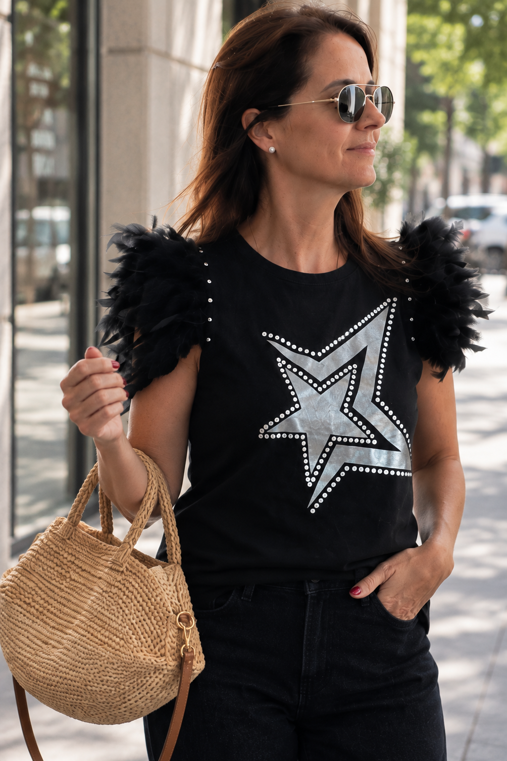 T-shirt demi-étoile à plumes