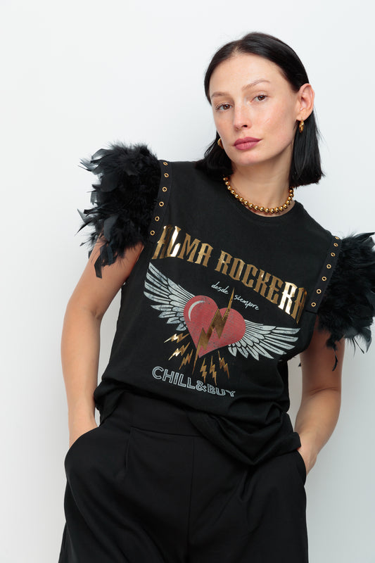 Camiseta Plumas Tachas Alma Rockera