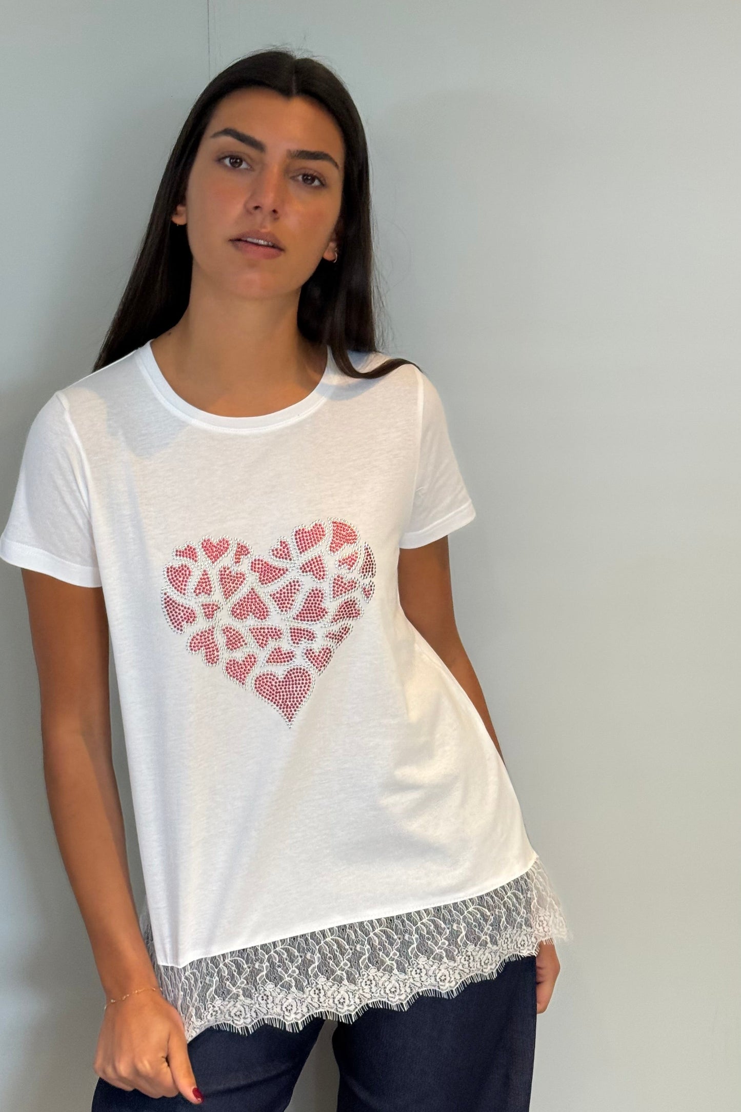 T-shirt Dentelle Nœud Clous