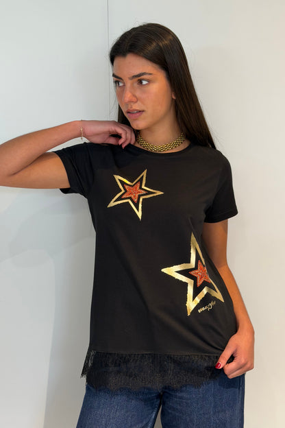 T-shirt Dentelle Nœud Clous