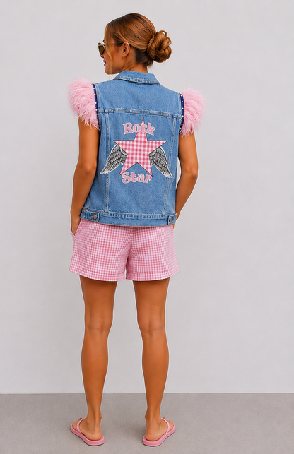 Chaleco Plumas Rock Star Rosa