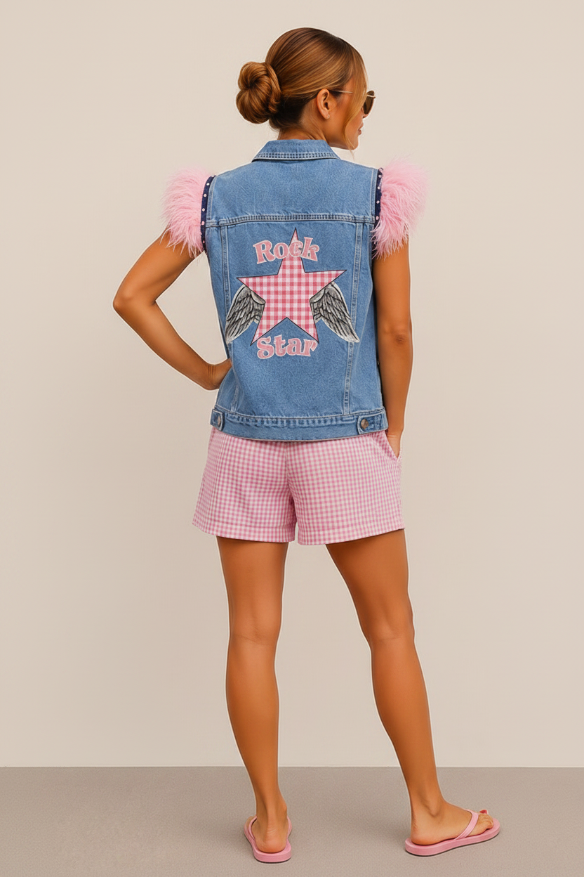 Chaleco Plumas Rock Star Rosa