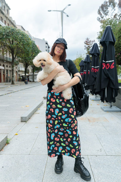 falda larga print skull