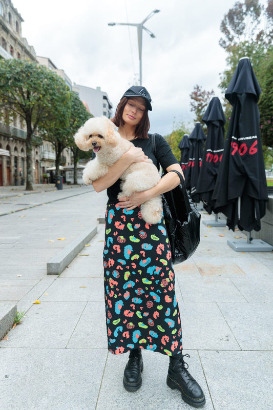 falda larga print skull
