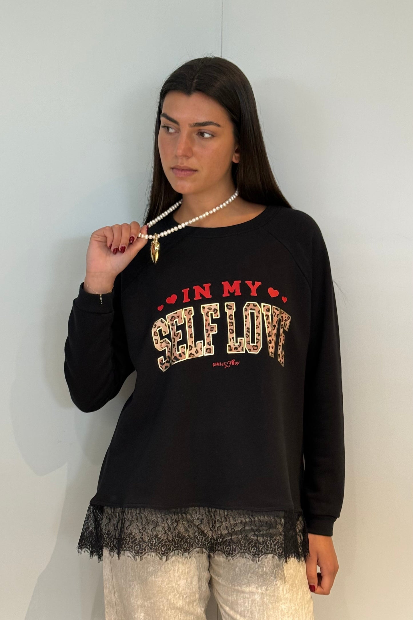 Sweat-shirt imprimé dentelle Self Love