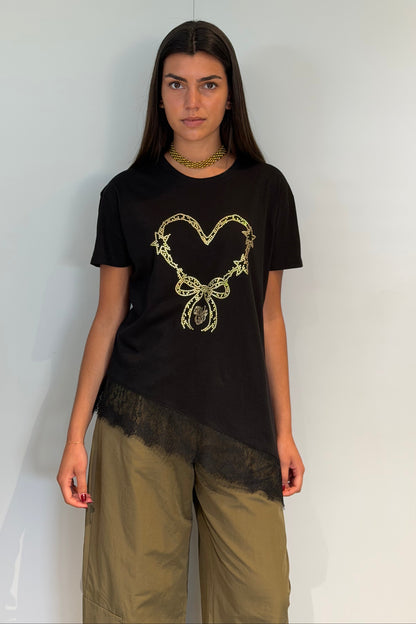 T-shirt dentelle cœur strass
