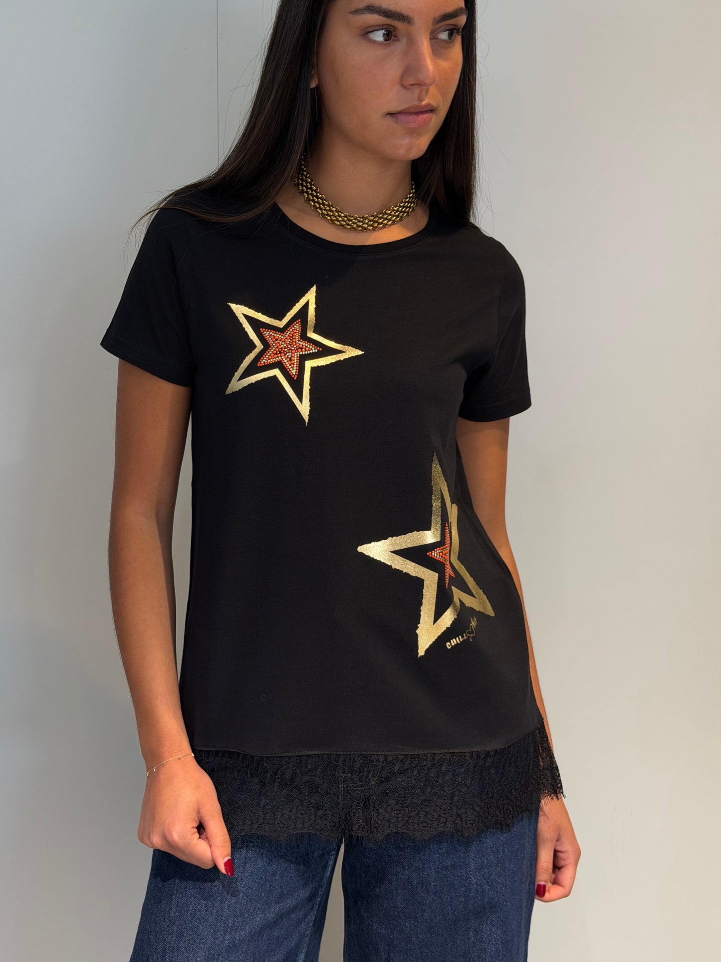 T-shirt Dentelle Nœud Clous