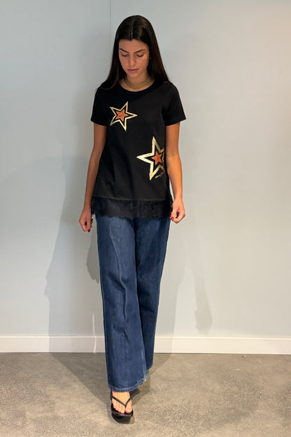 T-shirt Dentelle Nœud Clous