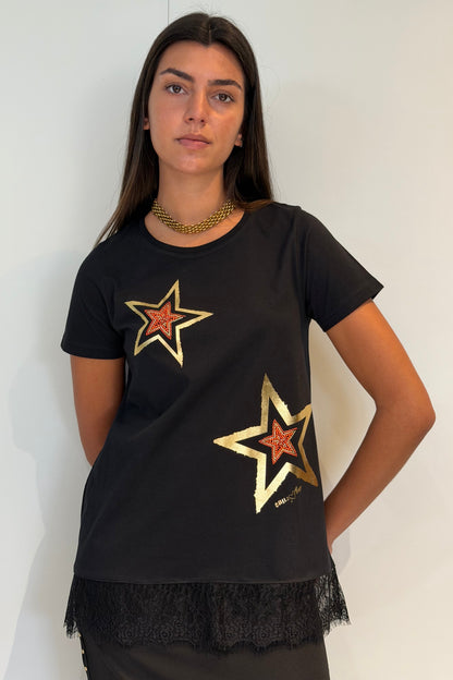 T-shirt Dentelle Nœud Clous
