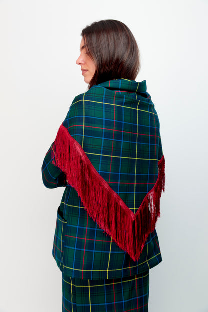 Foulard à franges tartan vert
