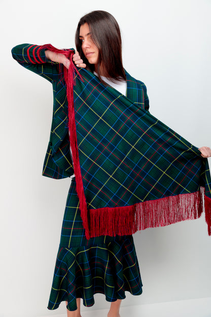 Foulard à franges tartan vert