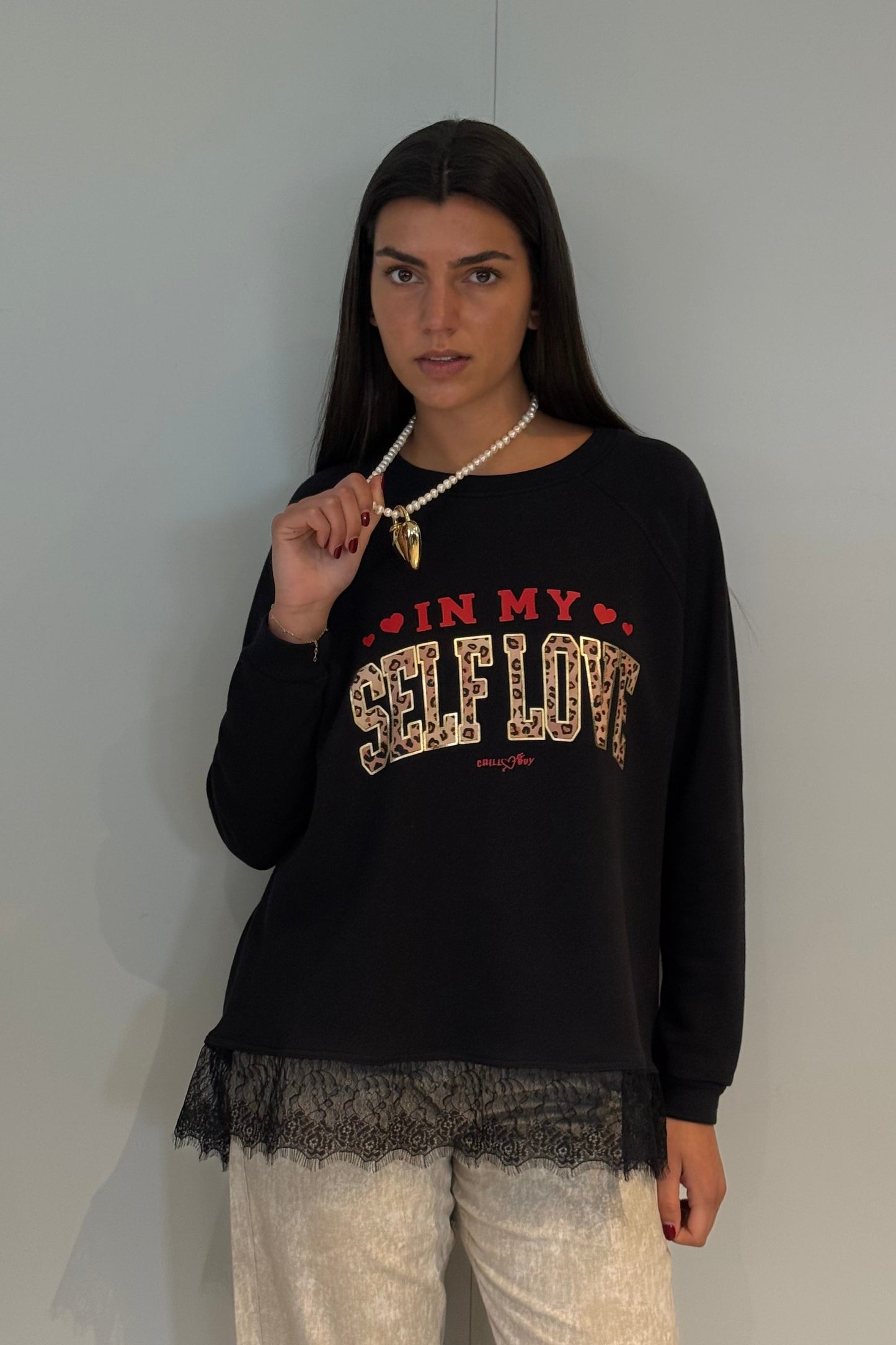 Sweat-shirt imprimé dentelle Self Love