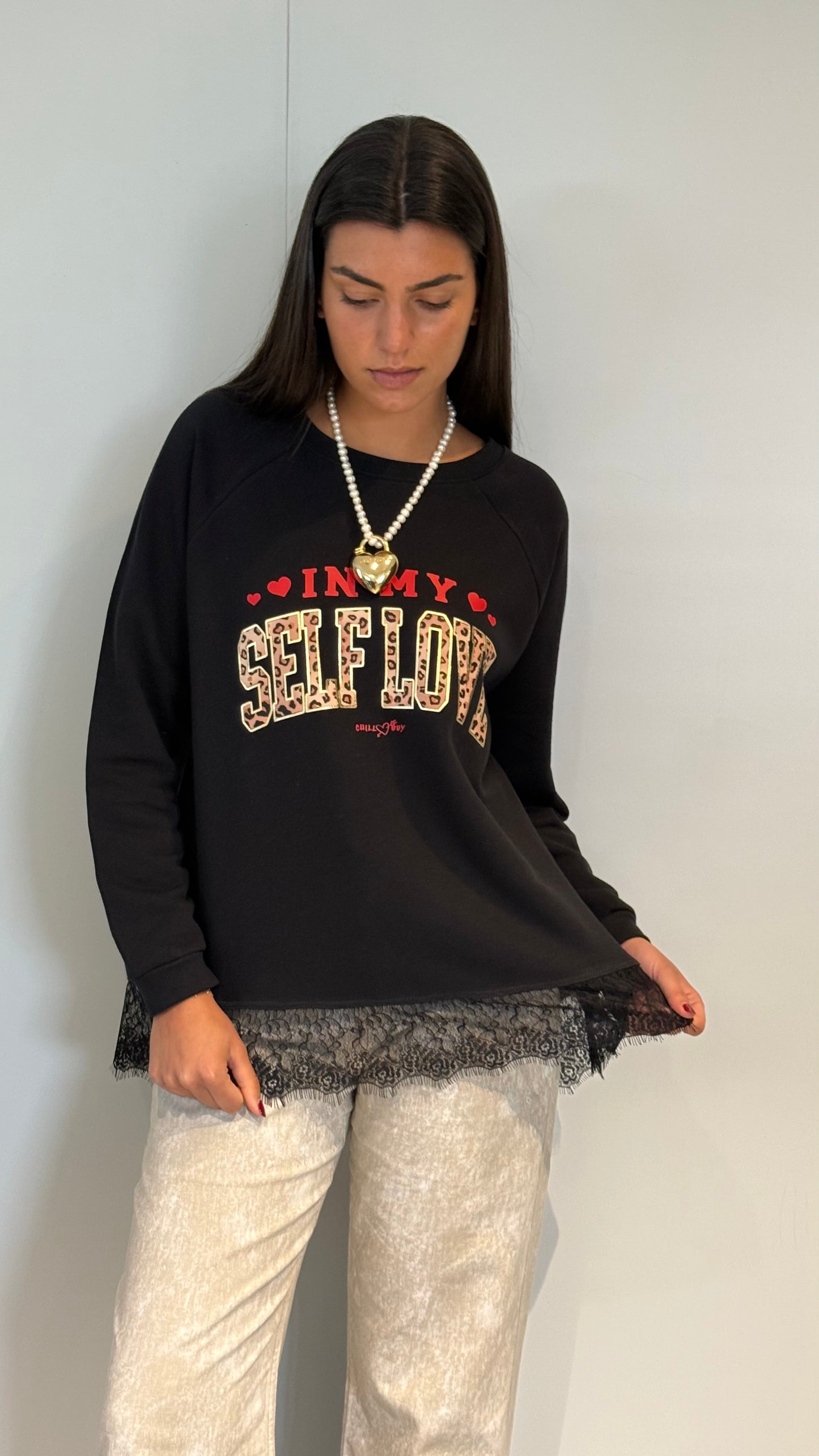 Sweat-shirt imprimé dentelle Self Love