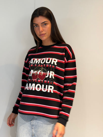 Sweat-shirt Rayures Amour Cerise