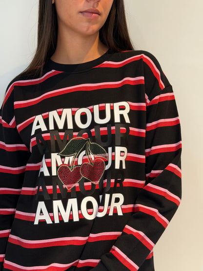 Sweat-shirt Rayures Amour Cerise
