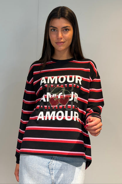 Sweat-shirt Rayures Amour Cerise
