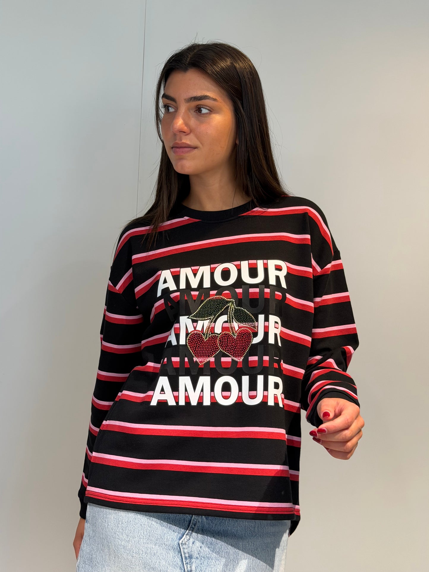 Sweat-shirt Rayures Amour Cerise