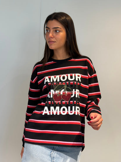 Sweat-shirt Rayures Amour Cerise