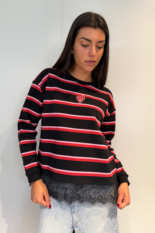 Sudadera Rayas Parche Encaje