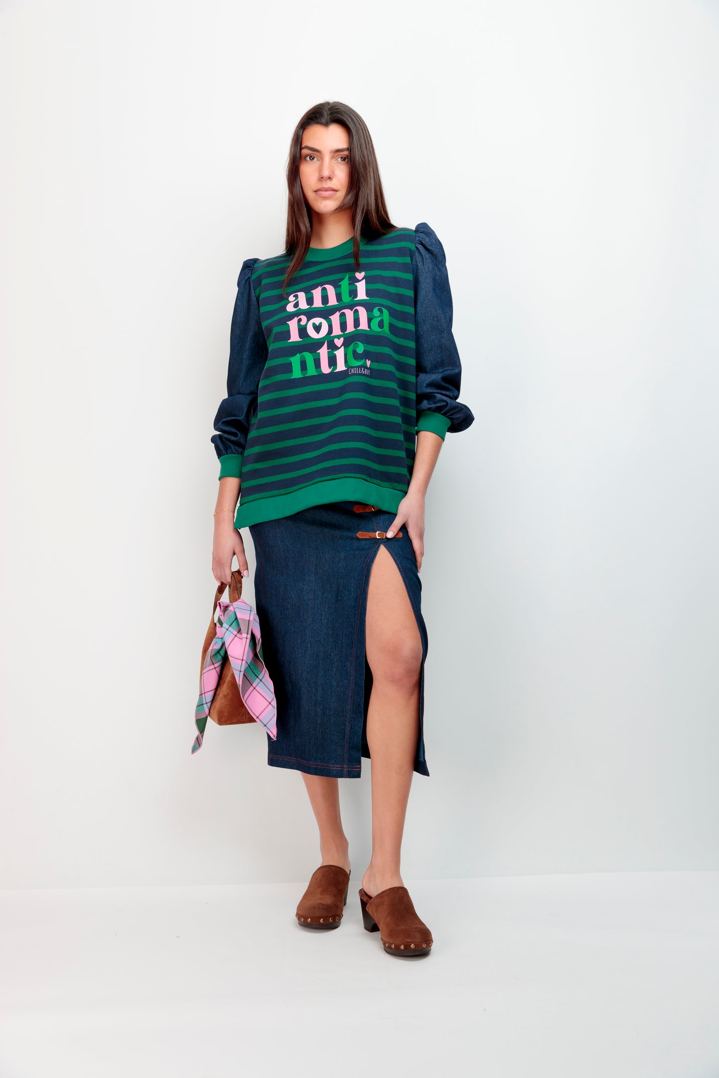 Sweat-shirt combiné à rayures vertes