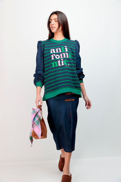 Sweat-shirt combiné à rayures vertes