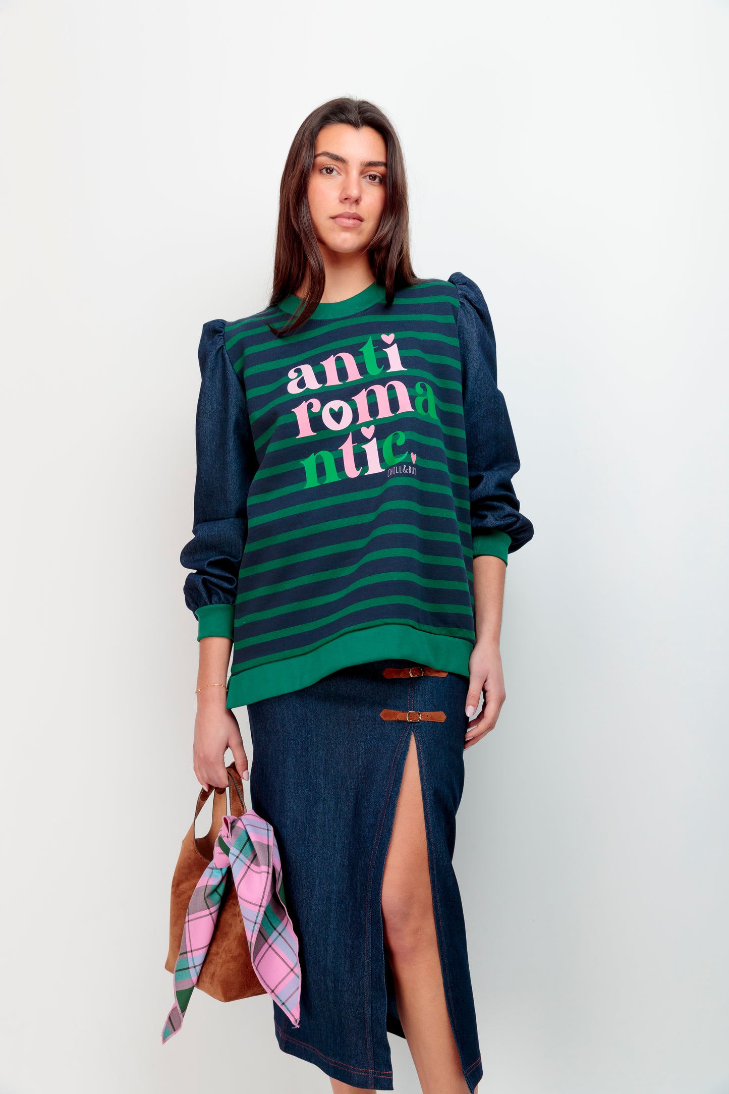 Sweat-shirt combiné à rayures vertes