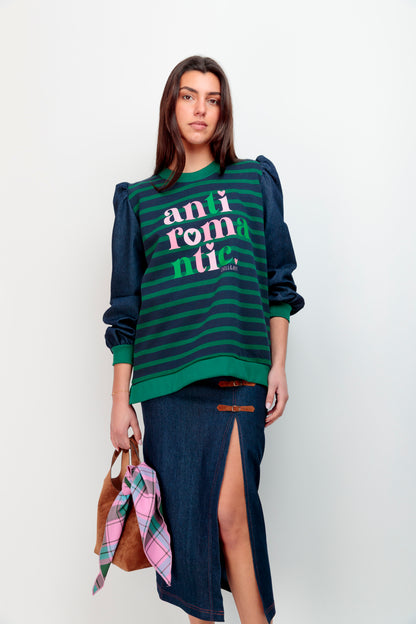 Sweat-shirt combiné à rayures vertes