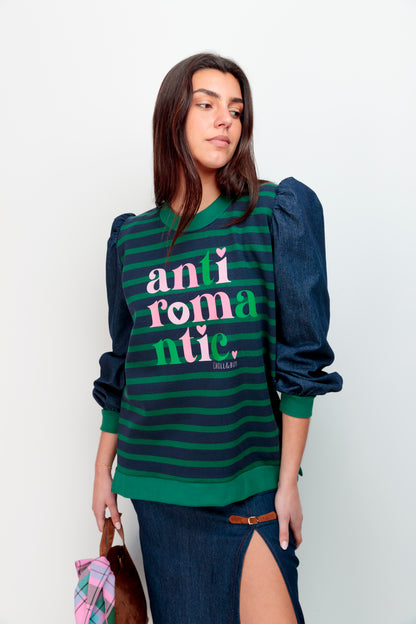 Sweat-shirt combiné à rayures vertes